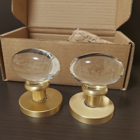 EMTEK Assa Abloy, Dummy, Modern Oval Rosette, Hampton Crystal Knob Set of 2